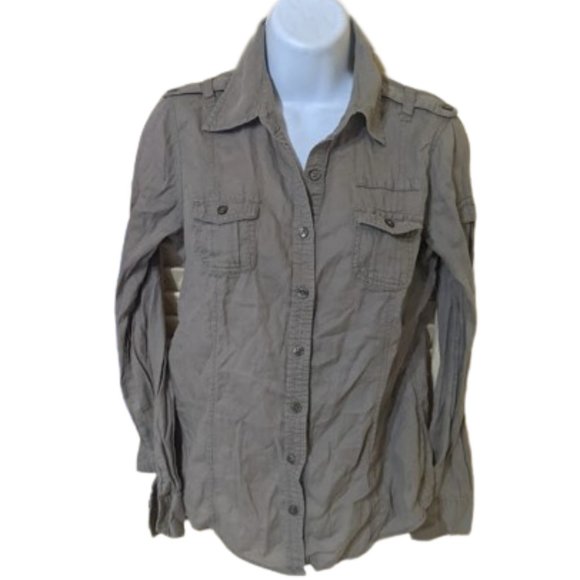 ---  MUDD  Kahki Green Button Down Cotton Army Fits Size Small - Picture 1 of 4